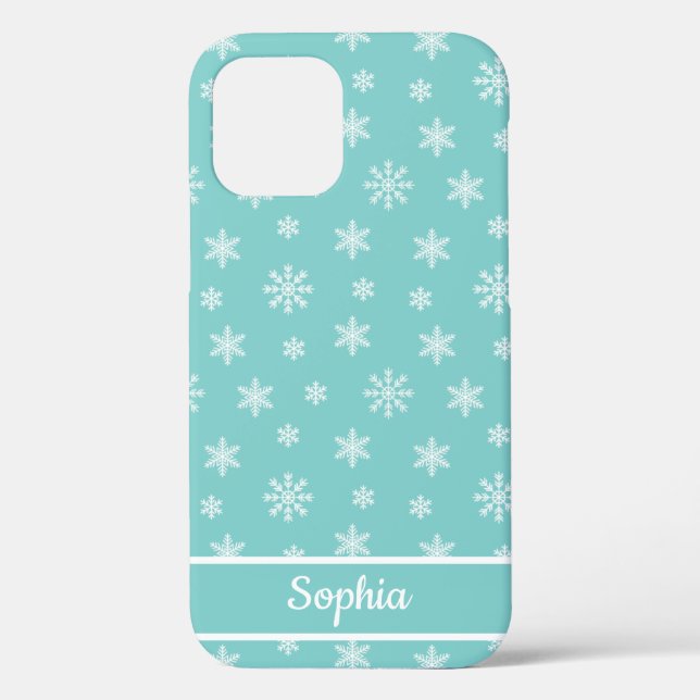 Funda De Case-Mate Para iPhone Nombre personalizado del patrón turquesa Snowflake (Reverso )