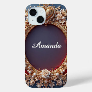 Funda Para iPhone 15 Nombre personalizado Elegante Corazón de Perla Bri