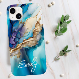 Funda Para iPhone 14 Plus De Case-Mate Nombre Personalizado Elegante Mármol Azul Dorado M