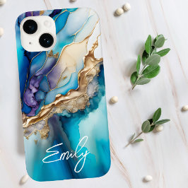 Funda Para iPhone 14 De Case-Mate Nombre Personalizado Elegante Mármol Azul Dorado M