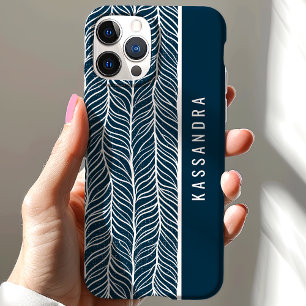 Funda Para iPhone 15 Nombre Personalizado en Espina de Pescado Azul Mar