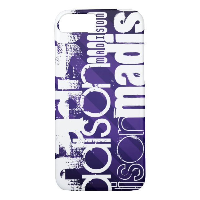 Funda De Case-Mate Para iPhone Nombre personalizado en franjas violetas profundas (Reverso)