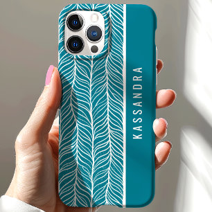 Funda Para iPhone 15 Nombre Personalizado Espiga de Arenque Azul Turque