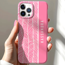 Funda Para iPhone 15 Nombre Personalizado Espiga Rosa y Blanco