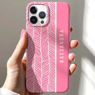 Funda Para iPhone 15 Nombre Personalizado Espiga Rosa y Blanco