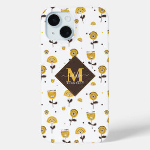 Funda Para iPhone 15 Nombre personalizado floral amarillo moderno de me