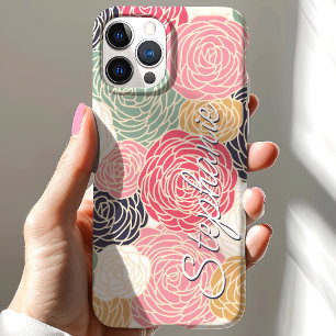 Funda Para iPhone 15 Nombre Personalizado Floral Colorido