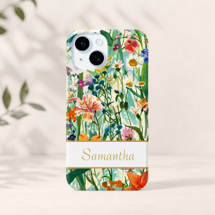 Funda Para iPhone 15 Nombre Personalizado Floral de Jardín Elegante 