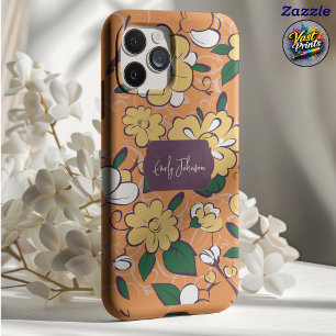 Funda Para iPhone 11 Pro Nombre personalizado Floral Naranja Boceto Floral 