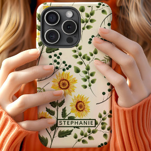 Funda Para iPhone 15 Nombre Personalizado Floral País de Girasoles