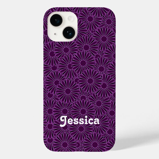 Funda De Case-Mate Para iPhone Nombre personalizado flores moradas en negro (Reverso )