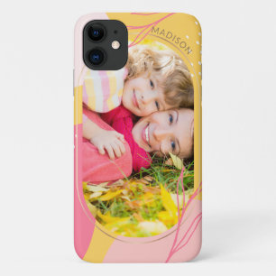 Funda Para iPhone 11 Nombre Personalizado Foto Floral Naranja Rosa Mode