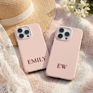 15 Pro Nombre personalizado funda para iPhone rayas rosad