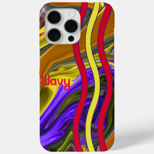 Funda Para iPhone 15 Pro Max Nombre Personalizado Funky Onda Líquida Tiras Amar