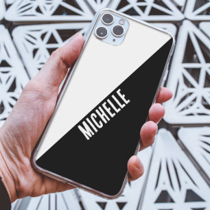 Funda Para iPhone 13 Pro Max Nombre personalizado geométrico en blanco y negro 