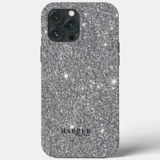 Funda Para iPhone 13 Pro Max Nombre personalizado gradiente Purpurina plateado