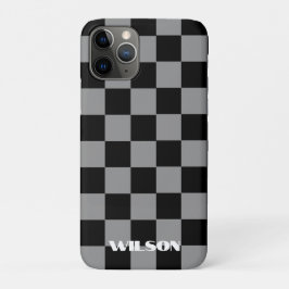 Funda Para iPhone 11 Pro Nombre personalizado gris y negro a cuadros