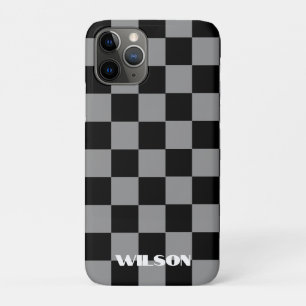 Funda Para iPhone 11 Pro Nombre personalizado gris y negro a cuadros