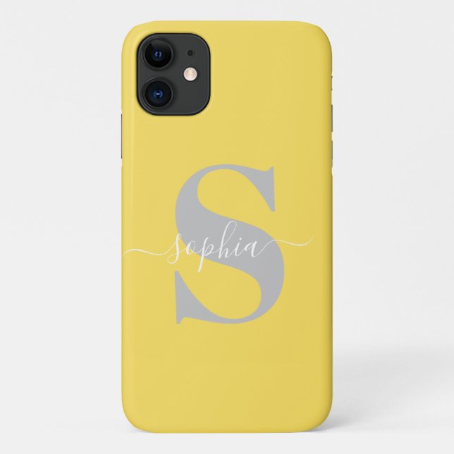 Funda De Case-Mate Para iPhone Nombre personalizado, guión inicial, amarillo/plat (Reverso)