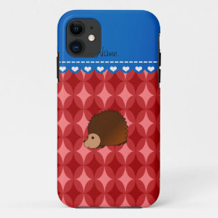 Funda Para iPhone 11 Nombre personalizado hedgehog círculos retro rojos