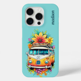 Funda Para iPhone 15 Pro Nombre personalizado Hippie Van