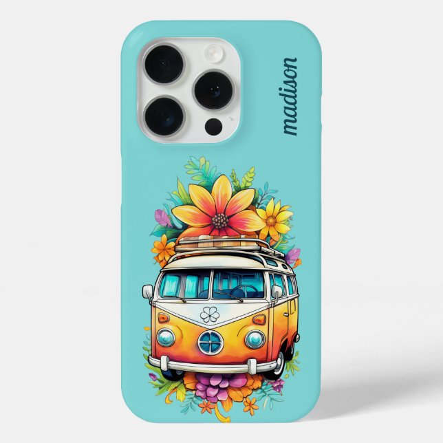 Funda De Case-Mate Para iPhone Nombre personalizado Hippie Van (Reverso )