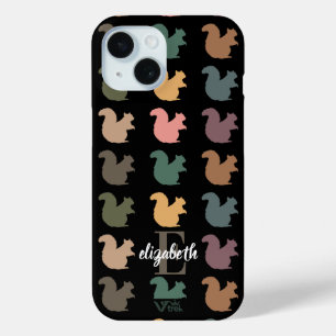 Funda Para iPhone 15 Nombre Personalizado Inicial Ardilla Retro Bosque 