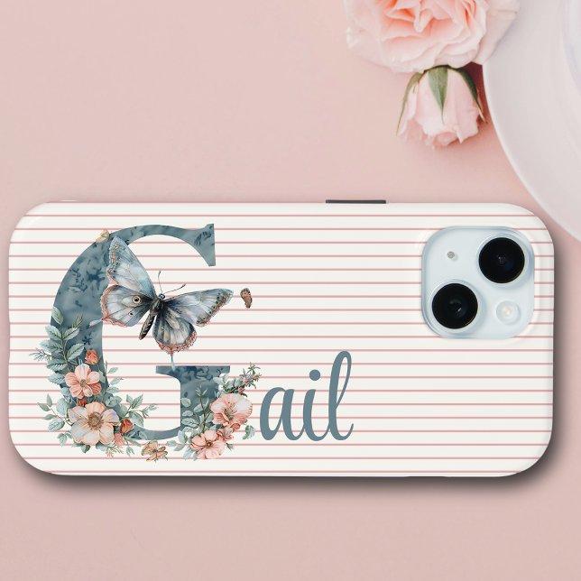 Funda De Case-Mate Para iPhone Nombre personalizado | Inicial Botánico | Azul mar (Subido por el creador)