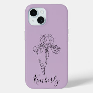 Funda Para iPhone 15 Nombre personalizado Iris Febrero Nacimiento Flor