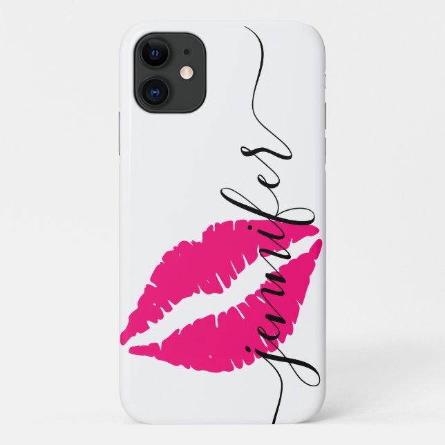 Funda De Case-Mate Para iPhone Nombre personalizado, labios rosados de guiones, b (Reverso)