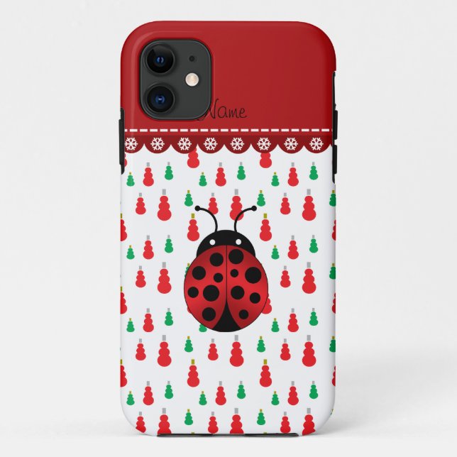 Funda De Case-Mate Para iPhone Nombre personalizado ladybug rojo muñeco de nieve  (Reverso)