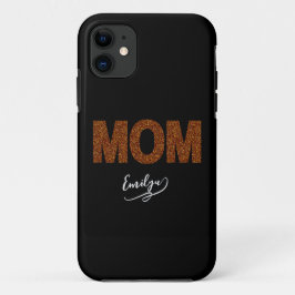 Funda Para iPhone 11 Nombre personalizado mamá elegante brillo marrón