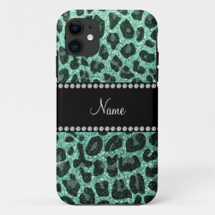 Funda Para iPhone 11 Nombre personalizado marioam verde purpurina leopa