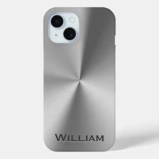 Funda Para iPhone 15 Nombre personalizado metalizado cepillado