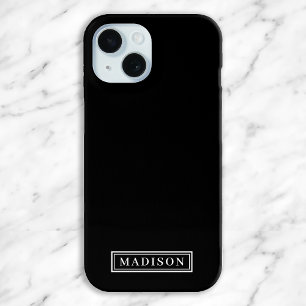 Funda Para iPhone 15 Nombre personalizado minimalista en blanco y negro