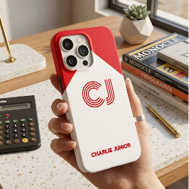 Funda Para iPhone 15 Pro Max Nombre personalizado minimalista retro rojo y blan
