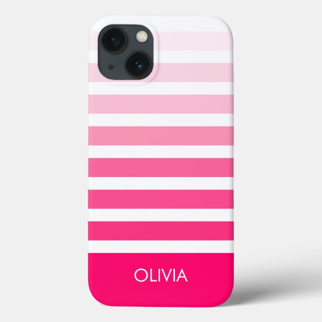Funda De Case-Mate Para iPhone Nombre personalizado moderno con rayas rosadas de  (Reverso)