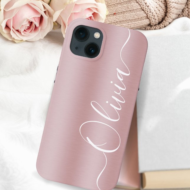Funda De Case-Mate Para iPhone Nombre personalizado moderno de brillo rosado metá (Subido por el creador)