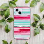 Funda Para iPhone 15 Nombre personalizado moderno de Cyan Magenta de la<br><div class="desc">Moderno Patrón Preppy Magenta de color de agua Magenta cian Patrón de banda de nombre personalizado iPhone 15 Fundas presenta su nombre personalizado, monograma o iniciales en una simple tipografía de escritura en un fondo moderno de banda de color cian y mageneta. Un regalo perfecto para su cumpleaños, madre para...</div>