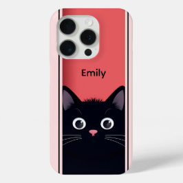 Funda Para iPhone 15 Pro Nombre personalizado moderno de gatito negro lindo