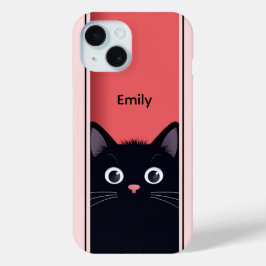 Funda Para iPhone 15 Nombre personalizado moderno de gatito negro lindo