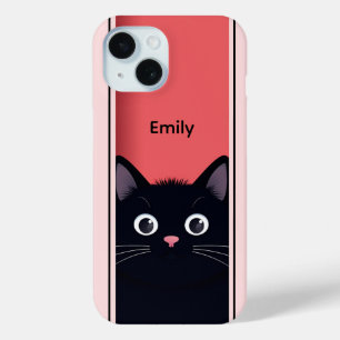 Funda Para iPhone 15 Nombre personalizado moderno de gatito negro lindo