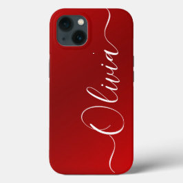 Funda Para iPhone 13 Nombre personalizado moderno de metal rojo