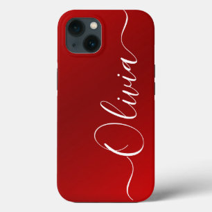 Funda Para iPhone 13 Nombre personalizado moderno de metal rojo