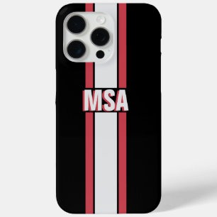 Funda Para iPhone 15 Pro Max Nombre personalizado moderno Línea recta negra roj