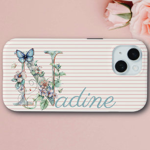 Funda Para iPhone 15 Nombre personalizado moderno mariposa floral Salto