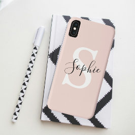 Funda Para iPhone XS Max Nombre personalizado moderno Monograma Pastel rosa