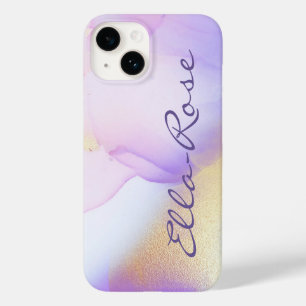 Funda Para iPhone 14 De Case-Mate Nombre personalizado Monograma color de agua púrpu