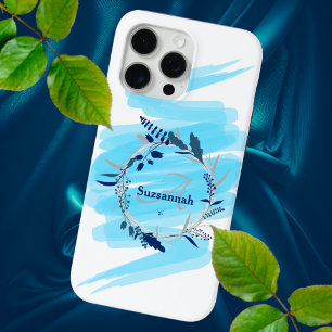 Funda Para iPhone 15 Pro Max Nombre personalizado Monograma Color de la agua Az