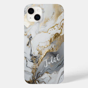 Funda Para iPhone 14 Plus De Case-Mate Nombre personalizado/Monograma Gris-Blanco y dorad